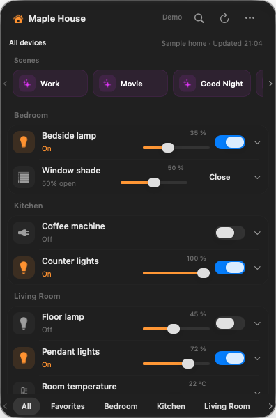 Your rooms, scenes, and favorite devices. Always within reach.